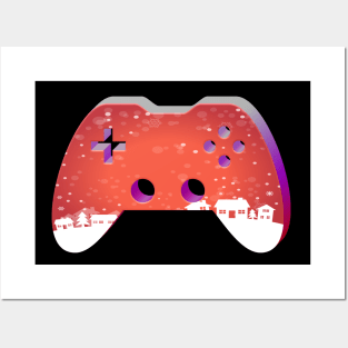 Christmas Holiday Town - Gaming Gamer Abstract - Gamepad Controller - Video Game Lover - Graphic Background Posters and Art